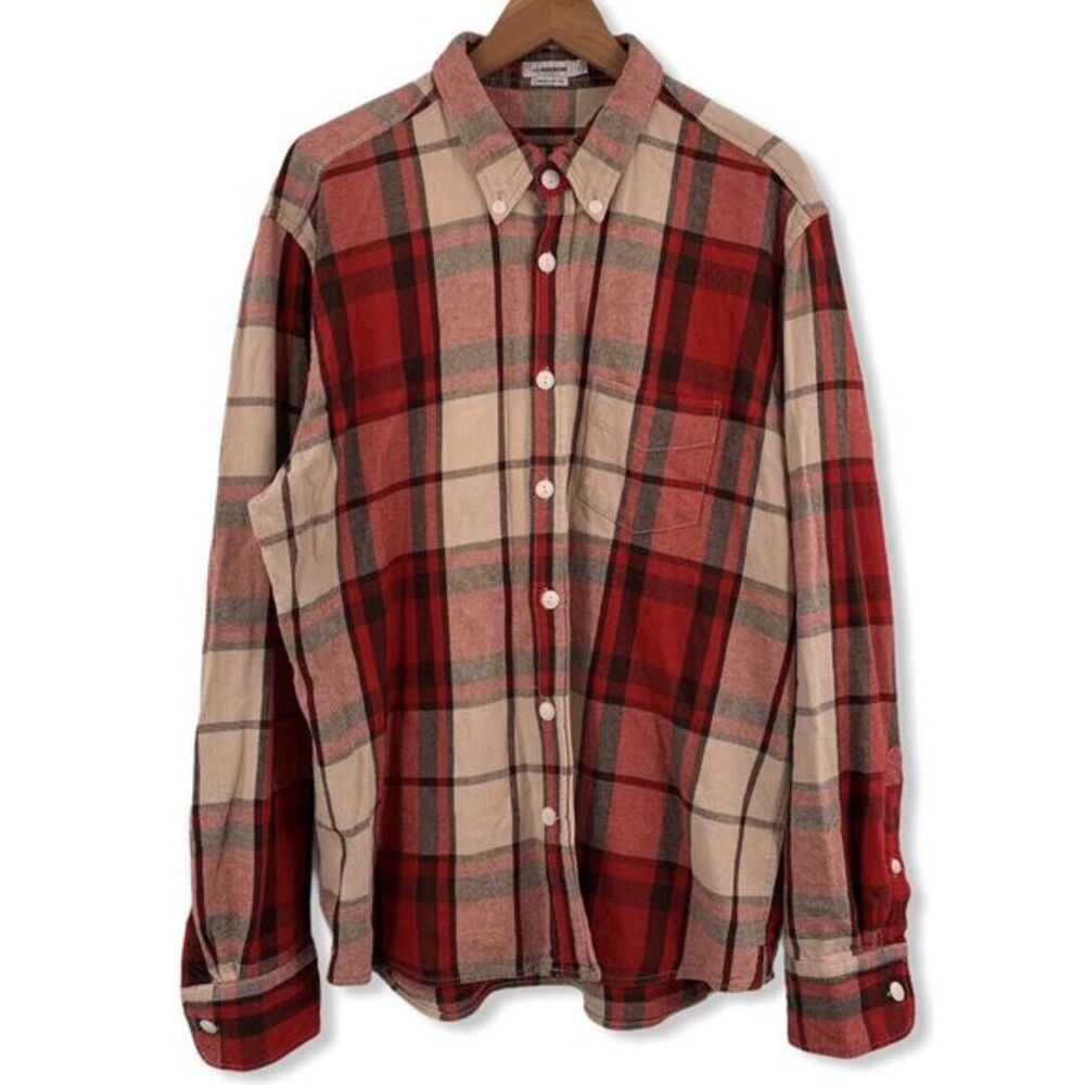 J. Lindeberg Red Heritage Plaid Long Sleeve‎ Cotton Linen Button Front XXL